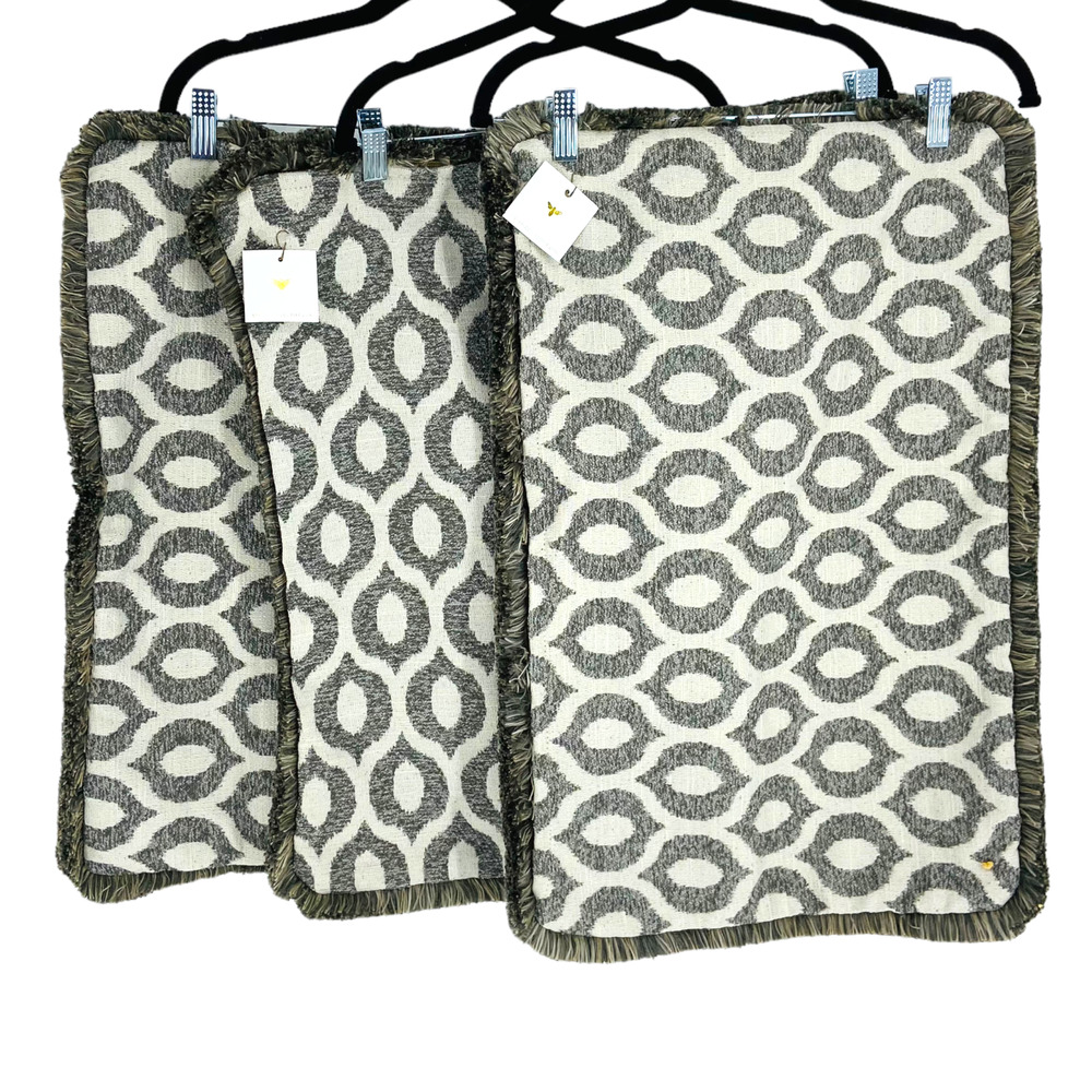 NWT Set of 3 Gray White w/ Fringe Upholstery Pillow Case 20"x20" & 23"x15"